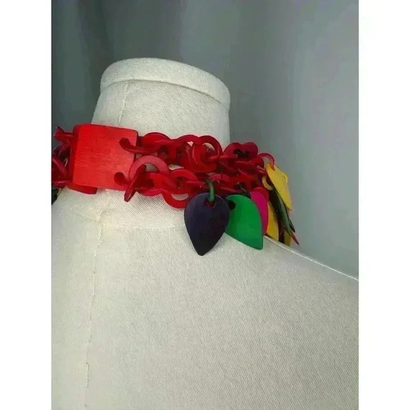 Statement Vtg Retro MOD Red Green Yellow Cluster Necklace - Picture 6 of 10